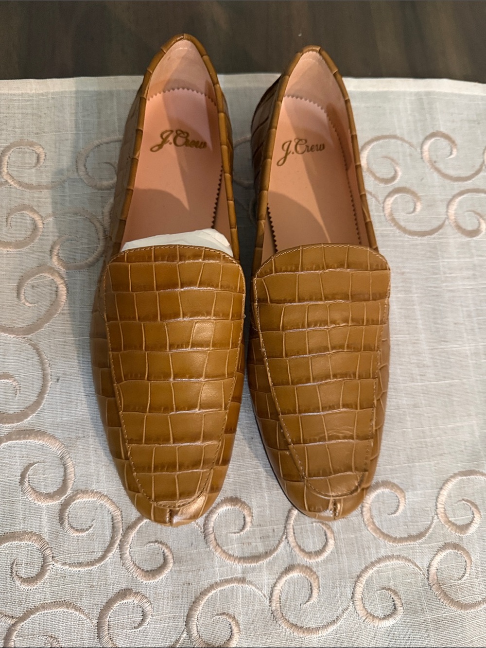 J. Crew woman Cognac Croc-Embossed Leather Loafers